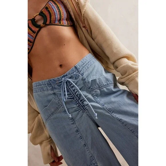 Free People Castaway Slouchy Pull-On Jeans Pants Wide Leg Cotton M/L New 281260 - Picture 4 of 8